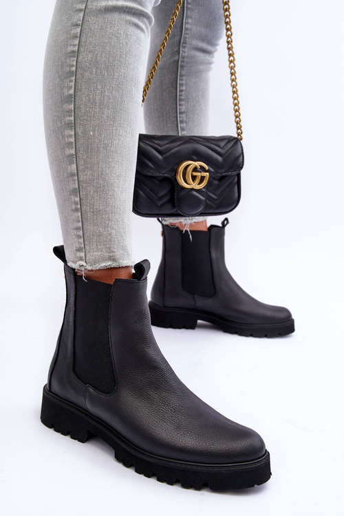 Kožené Botky Štíhlé Černé Nicole 2672