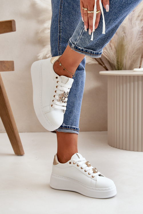 Dámske tenisky na platforme s medvedíkom biele Vailina