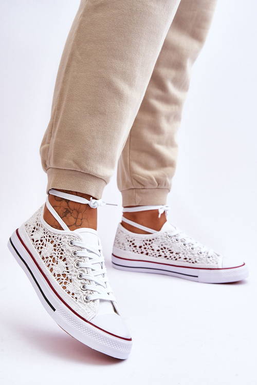 Dámske čipkované látky fergo biele tenisky