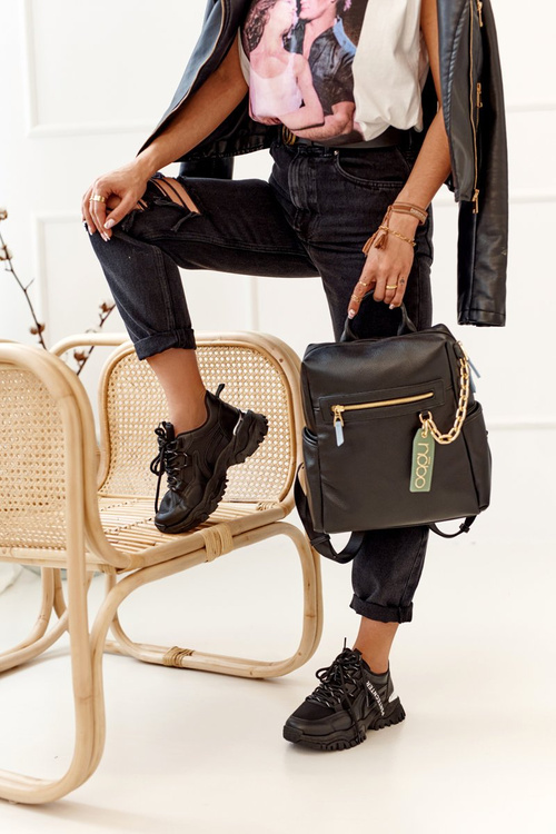 Ženské tenisky na masívnom jediná čierna robustná