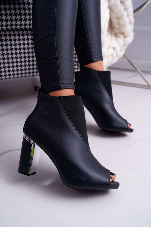 Dámské Kotníkové Boty Na Podpatku Peep Toe černé Germen