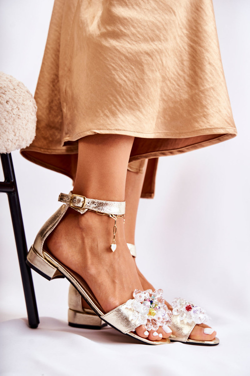 Dámské Kožené Sandály Na Plochém Podpatku Zlatá Morlee