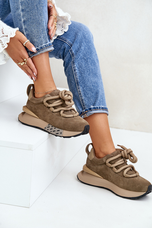 Dámské Semišové Sneakersy Na Platformě S Hrubým Šněrováním Artiker 54C1466 Světlehnědé