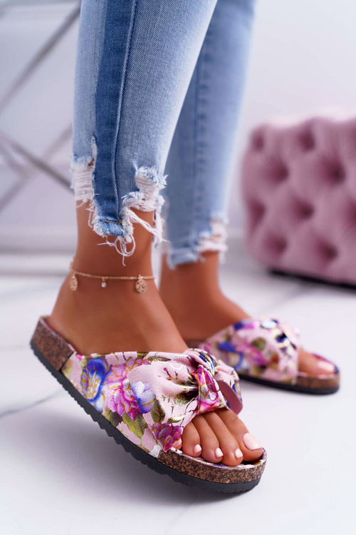 Nazouváky Na Korkovou Podrážku Růžové S Květinami Wendy