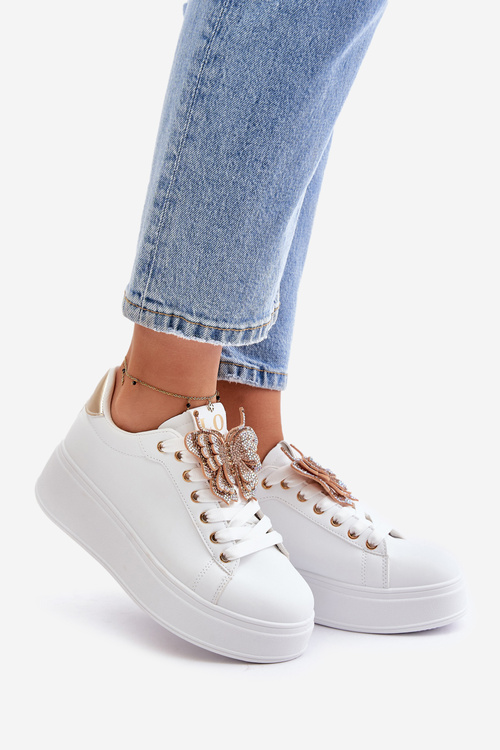 Dámské Tenisky Na Platformě S Motýlem Bílá-Zlatá Naritevia