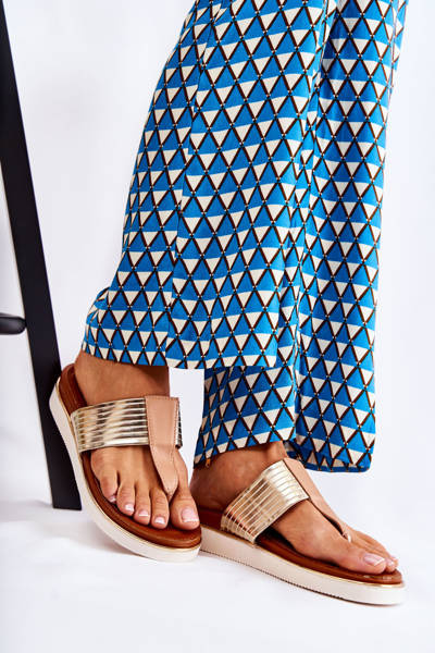 Žien žabky na platforme béžová zlatá Morissa