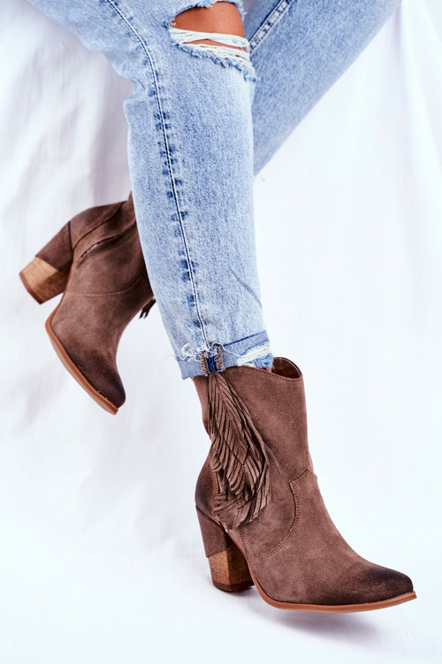 Dámské Kotníkové Boty Na Podpatku Kůže Cappuccino Quintana