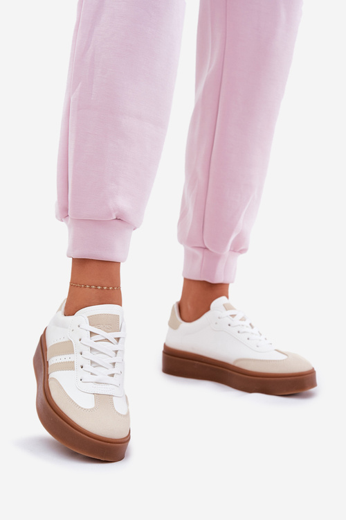 Dámske Tenisky Na Platforme Z Eko Kože Béžovo-Biele Ediriella