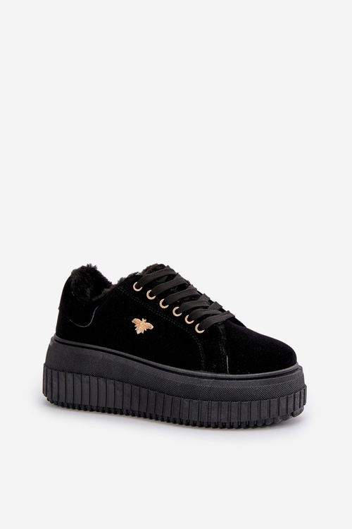 Dámské Zateplené Tenisky Na Masivní Podešvi Se Zlatým Detalem Černé Lotira