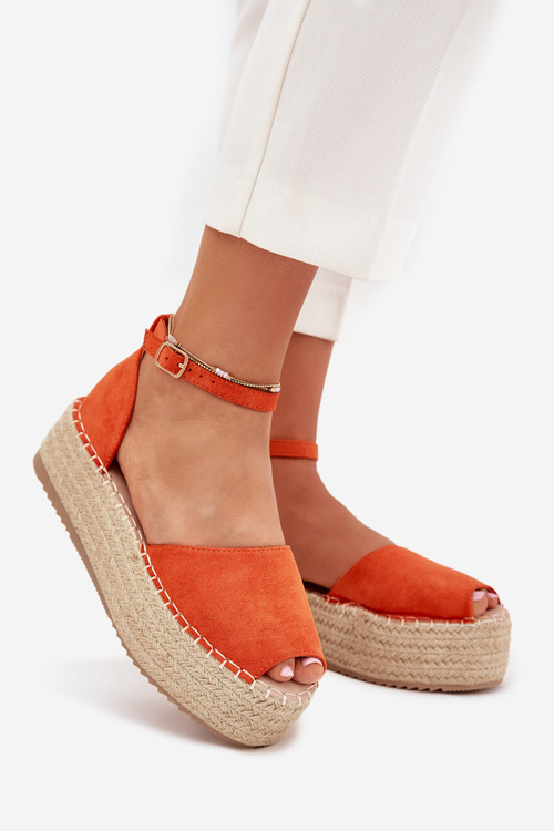 Dámske espadrilky na platforme s pletením oranžové Selise