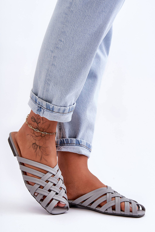 Dámské Kožené Šlapky Se Šňůrkami Šedé Doralia