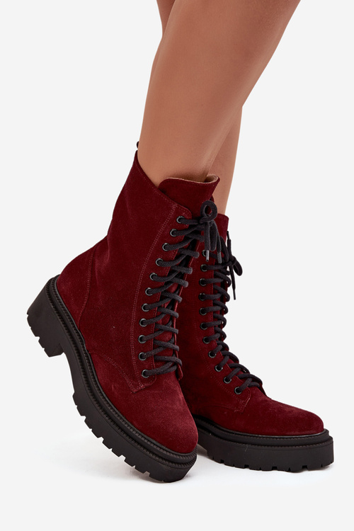 Dámske pracovné čižmy z pravého nubuku s vyhrievaním Zazoo 4213 bordové