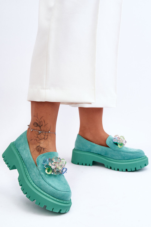 Dámské křišťálové mokasíny Zelená Avril