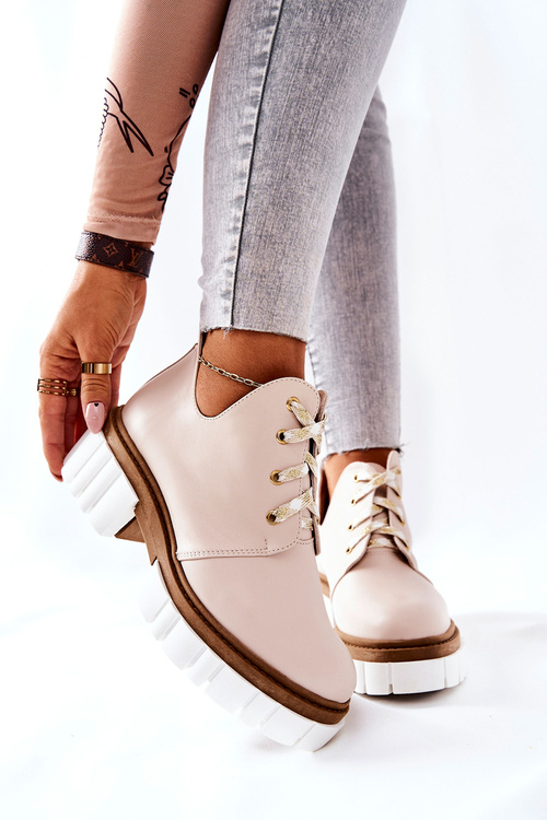 Kožené Boty S Výřezem Béžové Kaxo