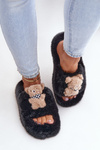 Dámské Kožešinové Pantofle S Medvídkem Černé Romania