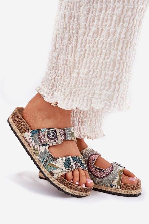 Vzory dámske papuče na korkovej platforme s prackami Lee Cooper LCW-25-35-3483L Viacfarebné