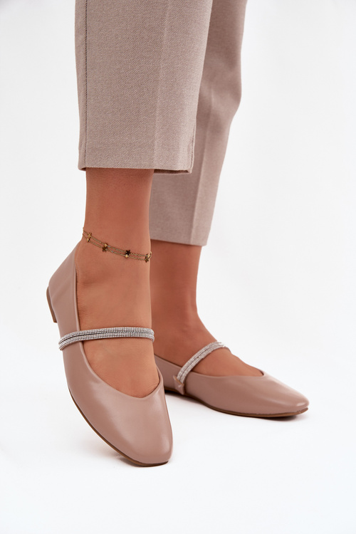 Dámské baleríny s lesklými pásky tmavě béžové Ilirene