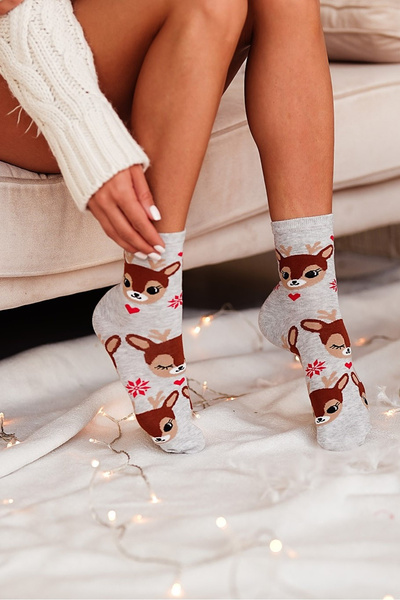 Vianočné Dámske Ponožky Sobí Šedé