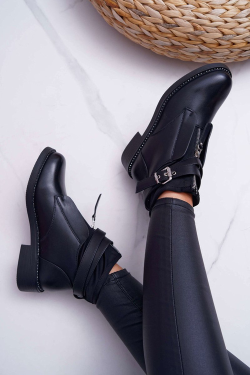 Ploché dámske topánky s kryštálmi čierna Denovio svorka