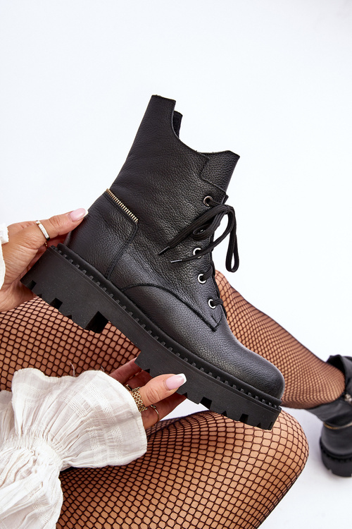 Dámské kožené traperky na zip Zazoo 949P černé