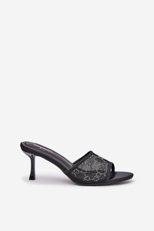 Ozdobené Pantofle Na Podpatku Černé Ennoriel