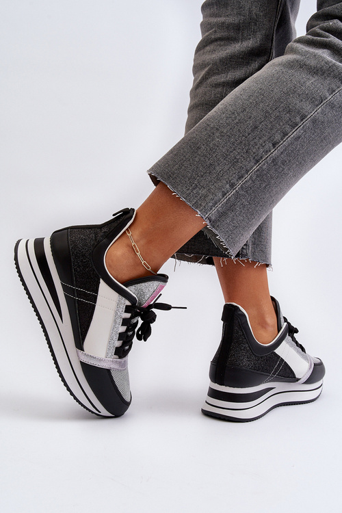 Dámské tenisky na klíně a platformě s flitry černé Rafani