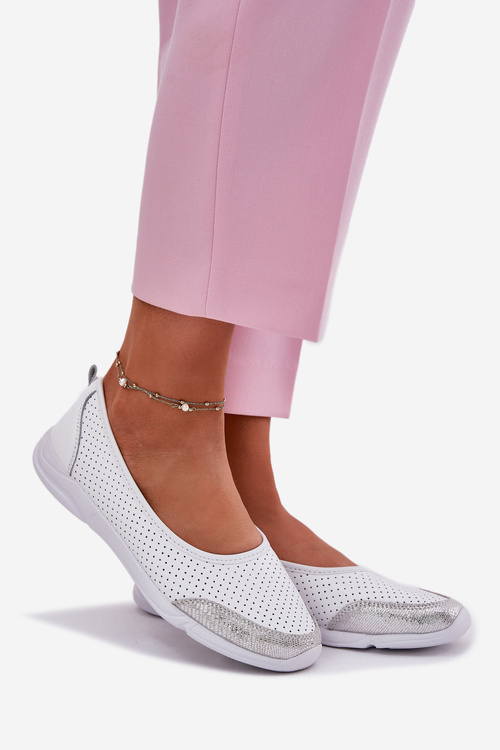 Kožené Dámské Děrované Baletky Bílé Lucy