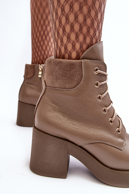 Kožené Dámské Botky Na Sloupku Tmavě Hnědé Lemar Leocera