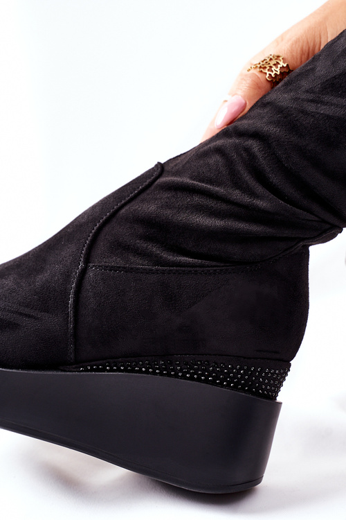 S. Barski Černé Semišové Kozačky na podpatku Celina