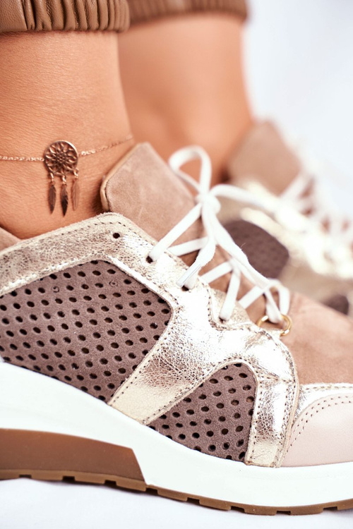Kožené Klínové Tenisky Sneakers Béžove Nicole 2562