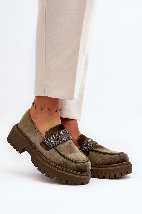 Dámské sametové mokasíny s ozdobou tmavě zelené Wendreda