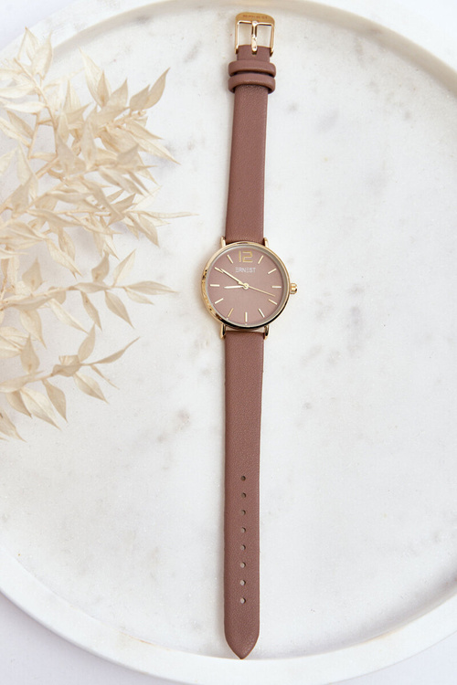 Hodinky Na Koženém řemínku Nickel Free ERNEST Hněde