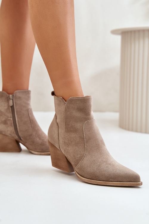 Zateplené cowboy boty eko zamšové na zip tmavě béžové Virtris