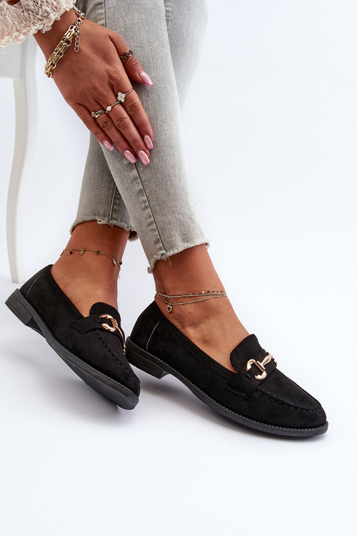 Dámske mokasíny na plochom opätku s ozdobou Čierne Aviole