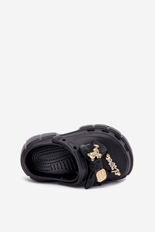 Dětské Sandály Dívčí Pěnové S Mašlí A Dekoracemi Černé Selvana