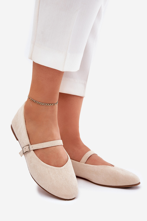 Ploché baleríny s páskem eko semišové béžové Tirilina