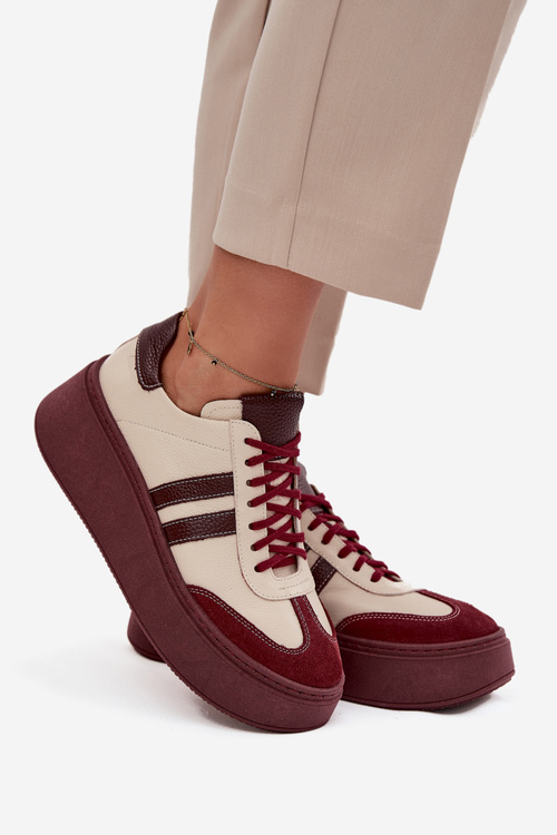 Kožené dámske tenisky na platforme Zazoo 3775 béžovo-bordové