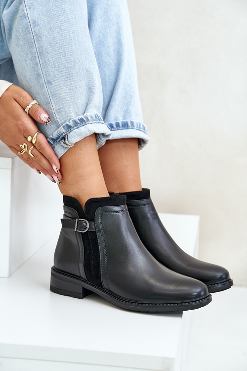 Zateplené Dámske Čižmy S Nízkym Zvrškom Na Zips Z Eko Kože Čierne Taitha