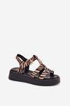 Dámske Sandále Na Platforme So Zlatým Detailom Zebra Béžovo-Čierne Fevire