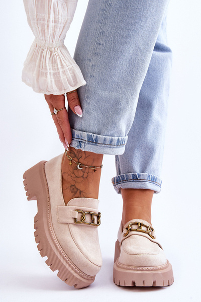 Ženské semišové mokasíny na platforme Larey Light Beige Platform