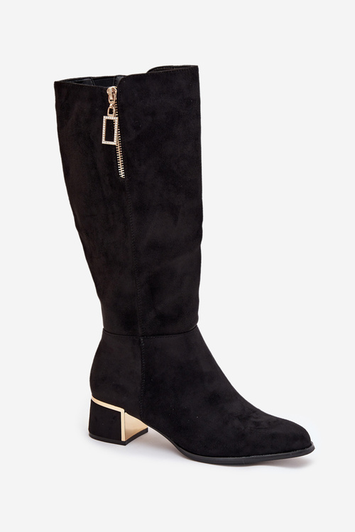 Dámské kozačky na podpatku s eko zamsy černé Lyvienne