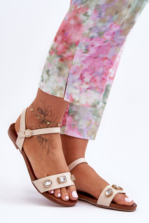 Klasické dámske sandále s dekoráciami S. Barski SS27-79 Beige