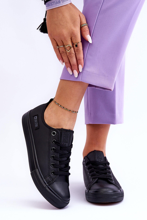 Dámske tenisky s nízkym koženým koženou veľkou hviezdou KK274011 čierna