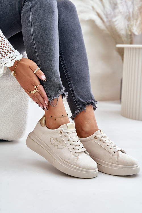 Dámske Sneakers Na Platforme Srdcami Béžové Avirorae