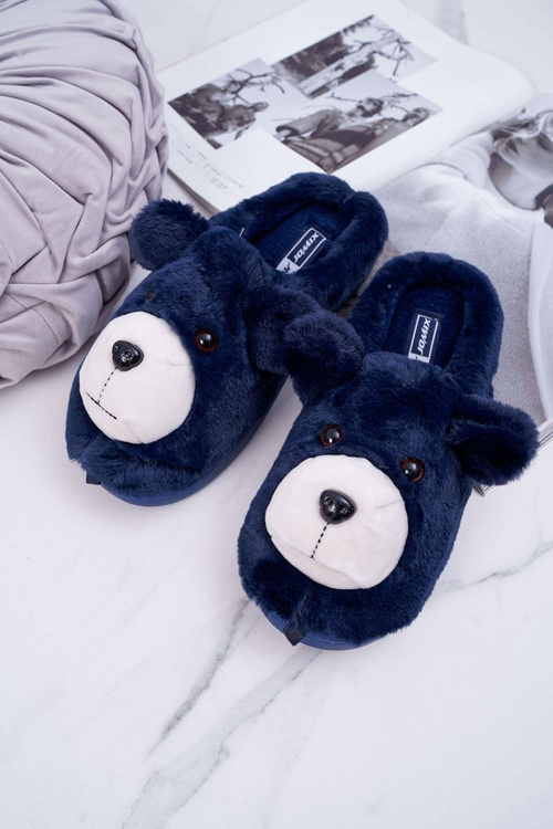 Dámské pantofle s kožešinou medvěd tmave modre Bear