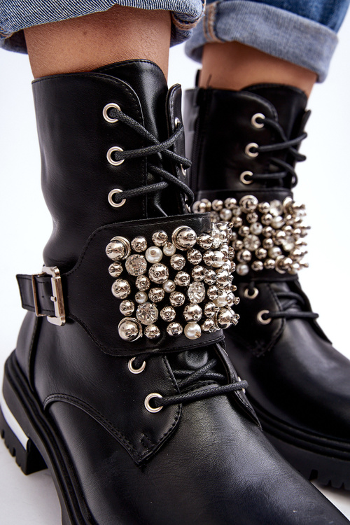 Dámské zateplené pracovní boty zdobené černé Lennen