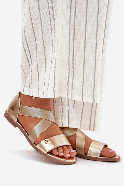 Dámské ploché sandály s elastickými pásky zlaté Marinea