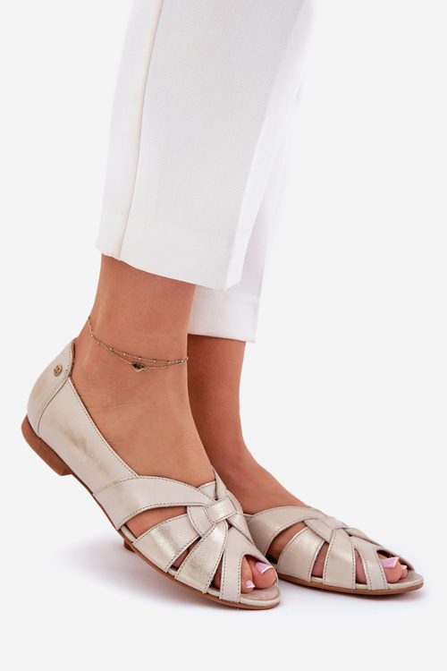 Kožené Baleríny S Otevřenými Prsty Maciejka 06908-25/001-1 Zlatá Poškrábaná