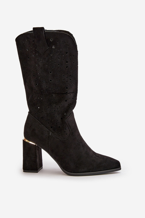 Dámské černé zamilované botky s podpatkem a špičatou špičkou Nevithra