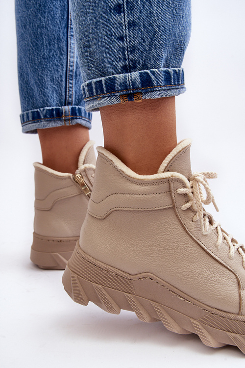 Ocieplané Kožené Boty Dámské Na Platformě Bežové Lemar Jevette